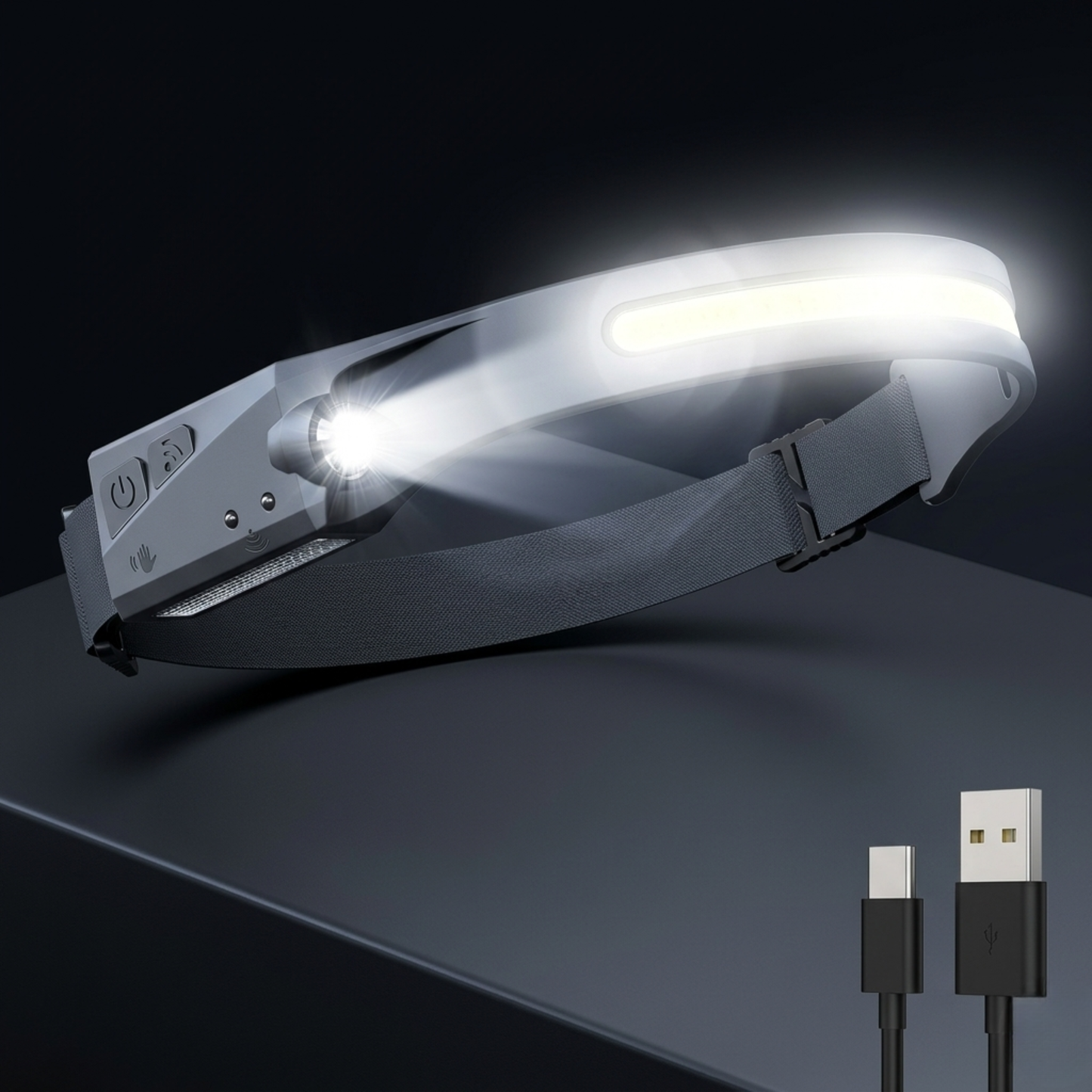NightSense™ – Faro Inteligente de Cabeza con Detección Automática | Ultra Potente, Recargable y Resistente | Ideal para Running, Camping y Emergencias