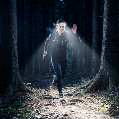 NightSense™ – Faro Inteligente de Cabeza con Detección Automática | Ultra Potente, Recargable y Resistente | Ideal para Running, Camping y Emergencias