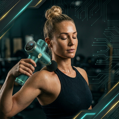 RecoveryX Pro™ – Pistola de Masaje Percusión 4 en 1 | Recuperación Muscular Profunda | Silenciosa, Potente e Inalámbrica