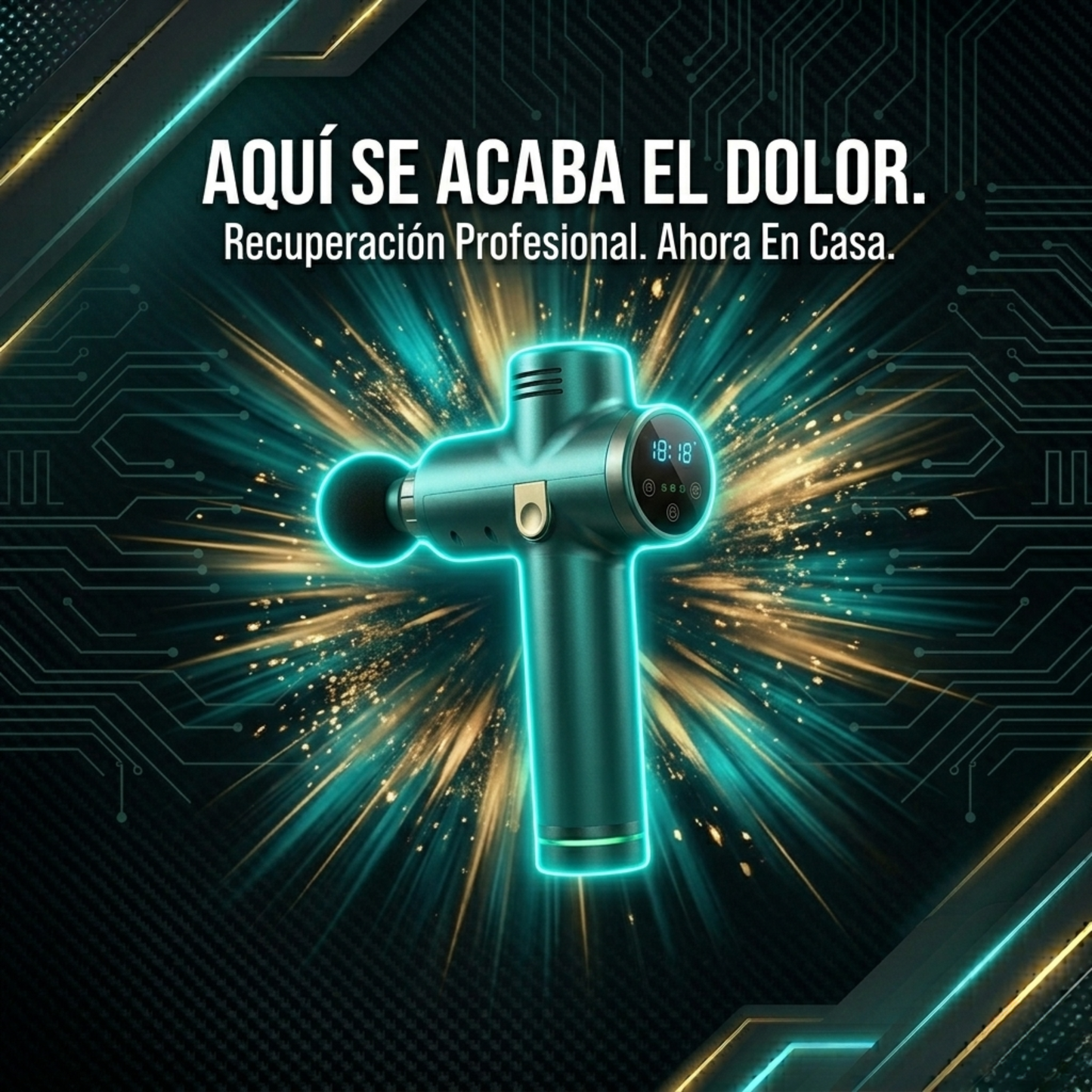 RecoveryX Pro™ – Pistola de Masaje Percusión 4 en 1 | Recuperación Muscular Profunda | Silenciosa, Potente e Inalámbrica